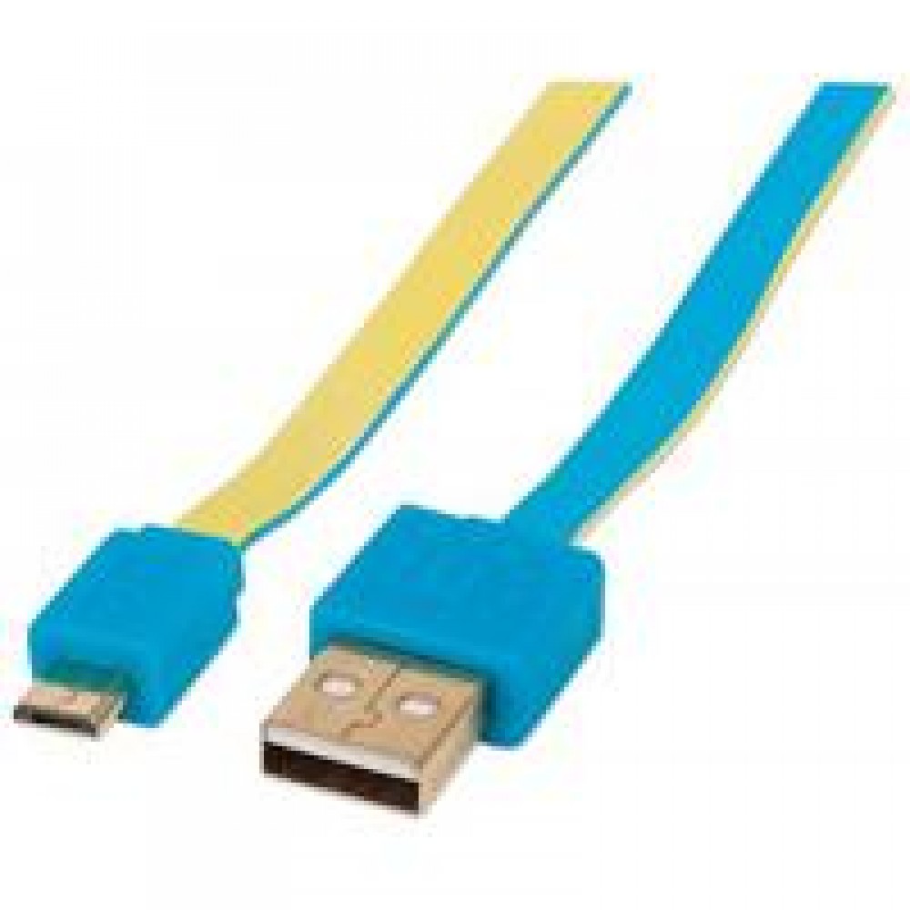 CABLE USB V2 A-MICRO B, BLISTER PLANO 1.0M AZUL/AMARILLO