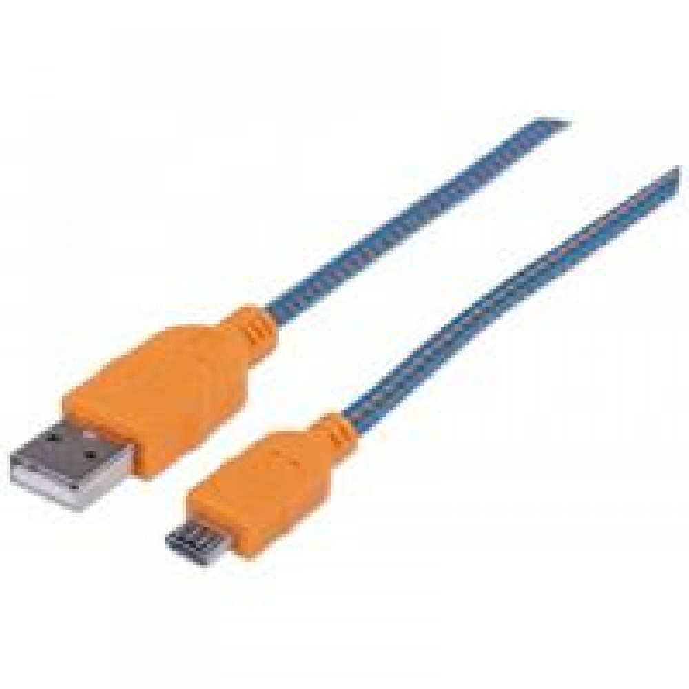 CABLE USB V2 A-MICRO B, BOLSA TEXTIL 1.8M NARANJA/AZUL