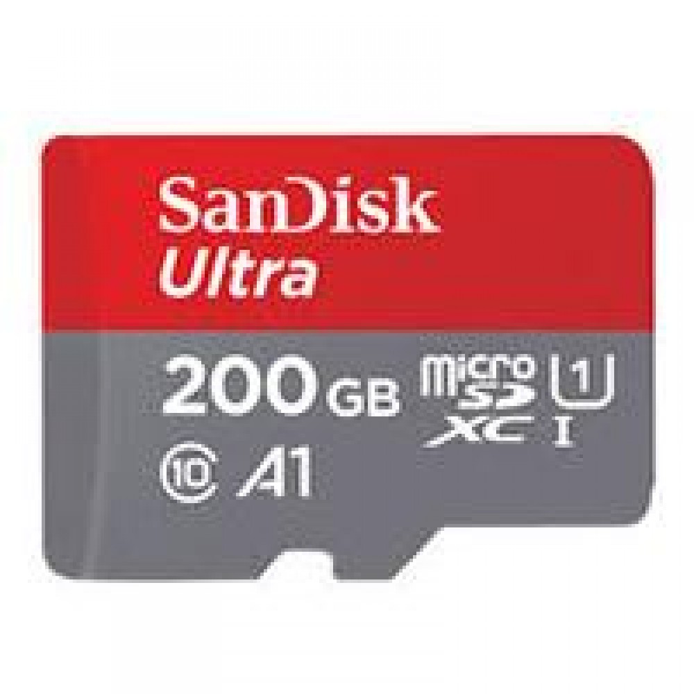MEMORIA SANDISK 200GB MICRO SDXC ULTRA 100MB/S CLASE 10 FULL HD A1 C/ADAPTADOR
